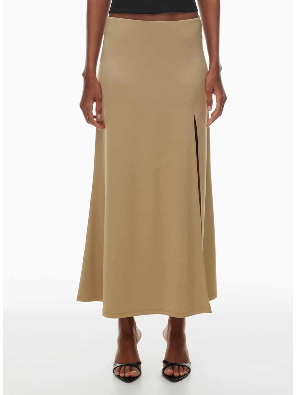 Aritzia Smooth Midi Skirt with Side Slit in Tan